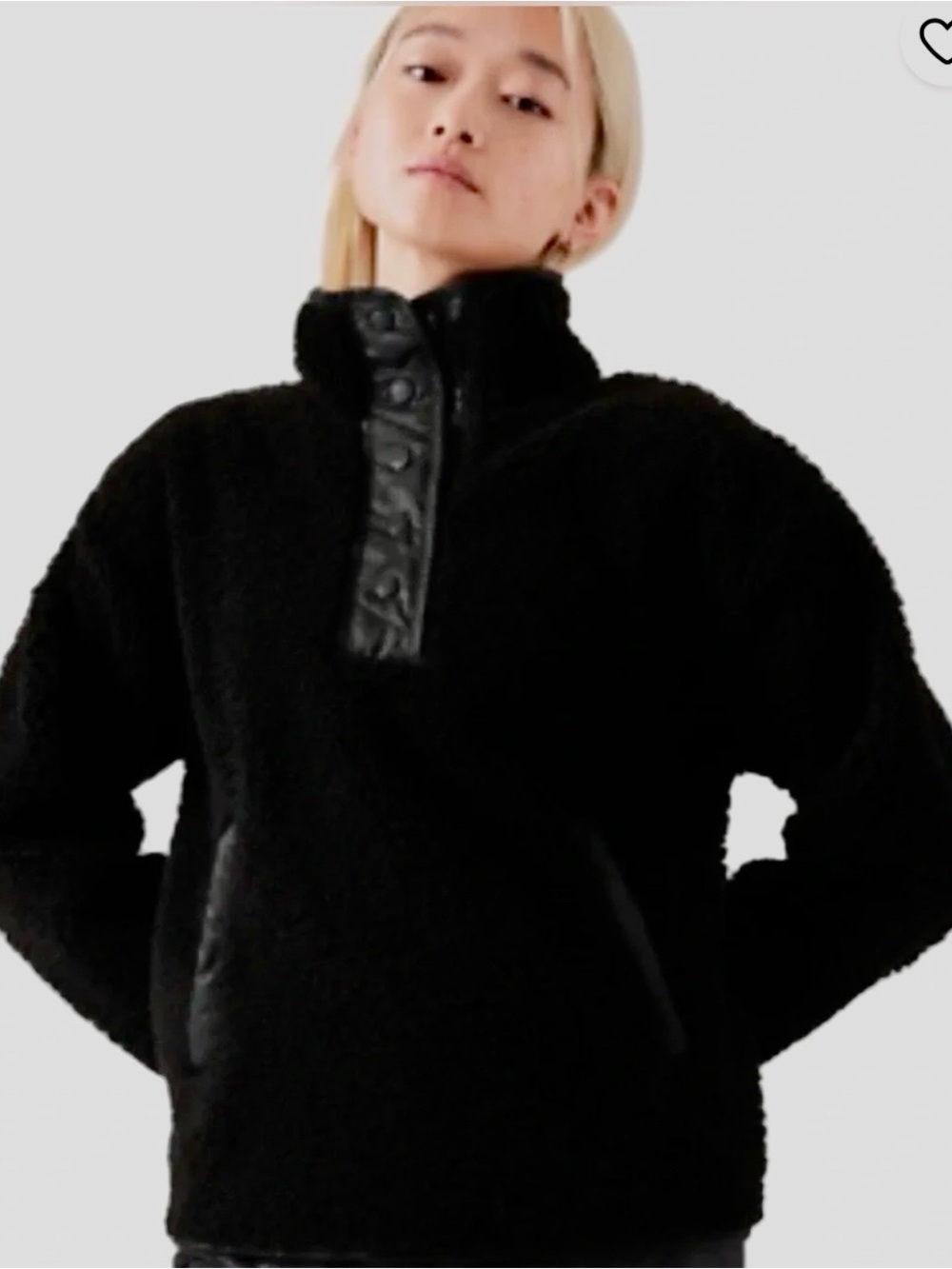 Athleta Black Sherpa Fleece Snap Pullover Jacket Small